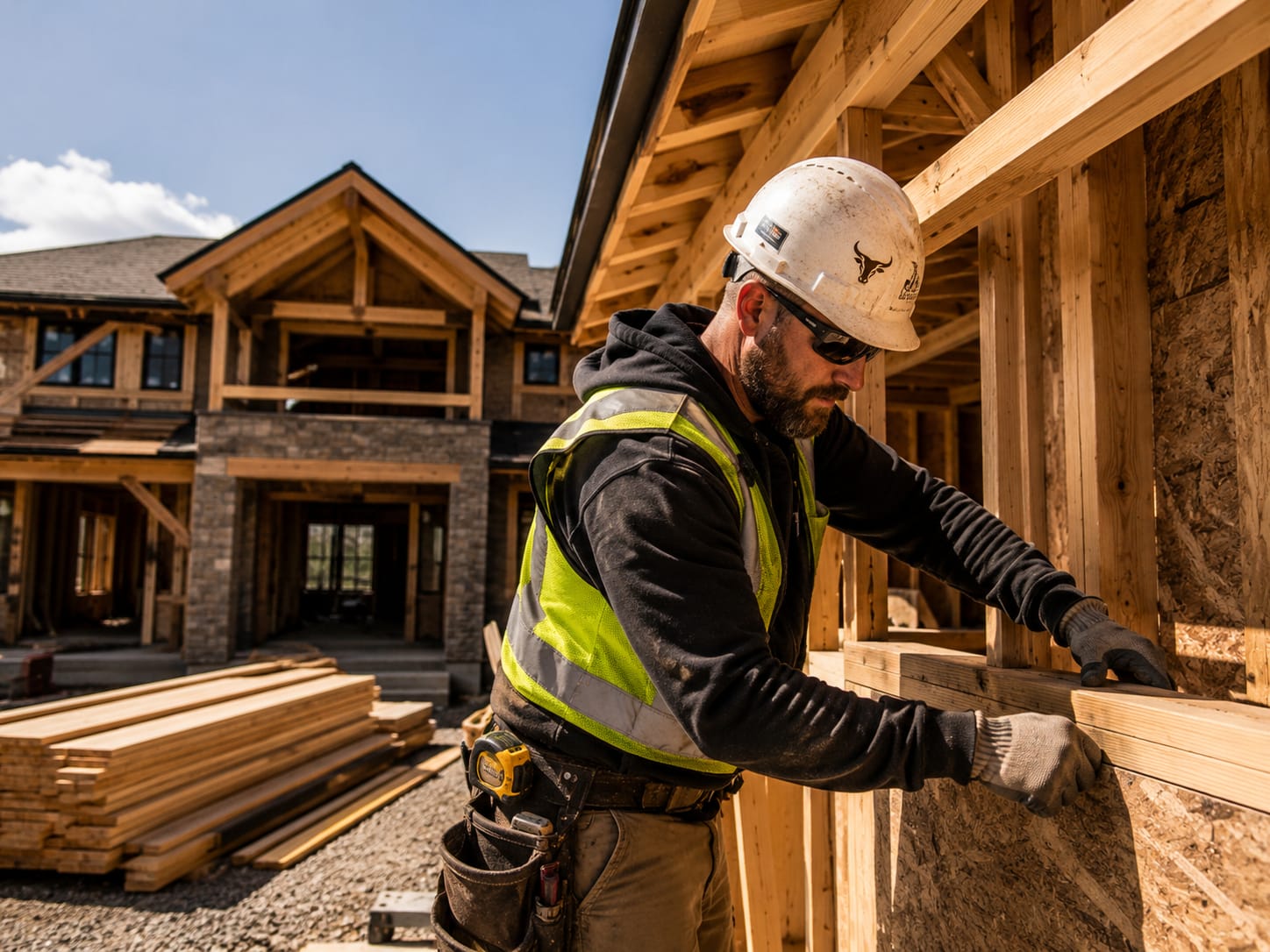 Custom home construction framing and exterior finishing