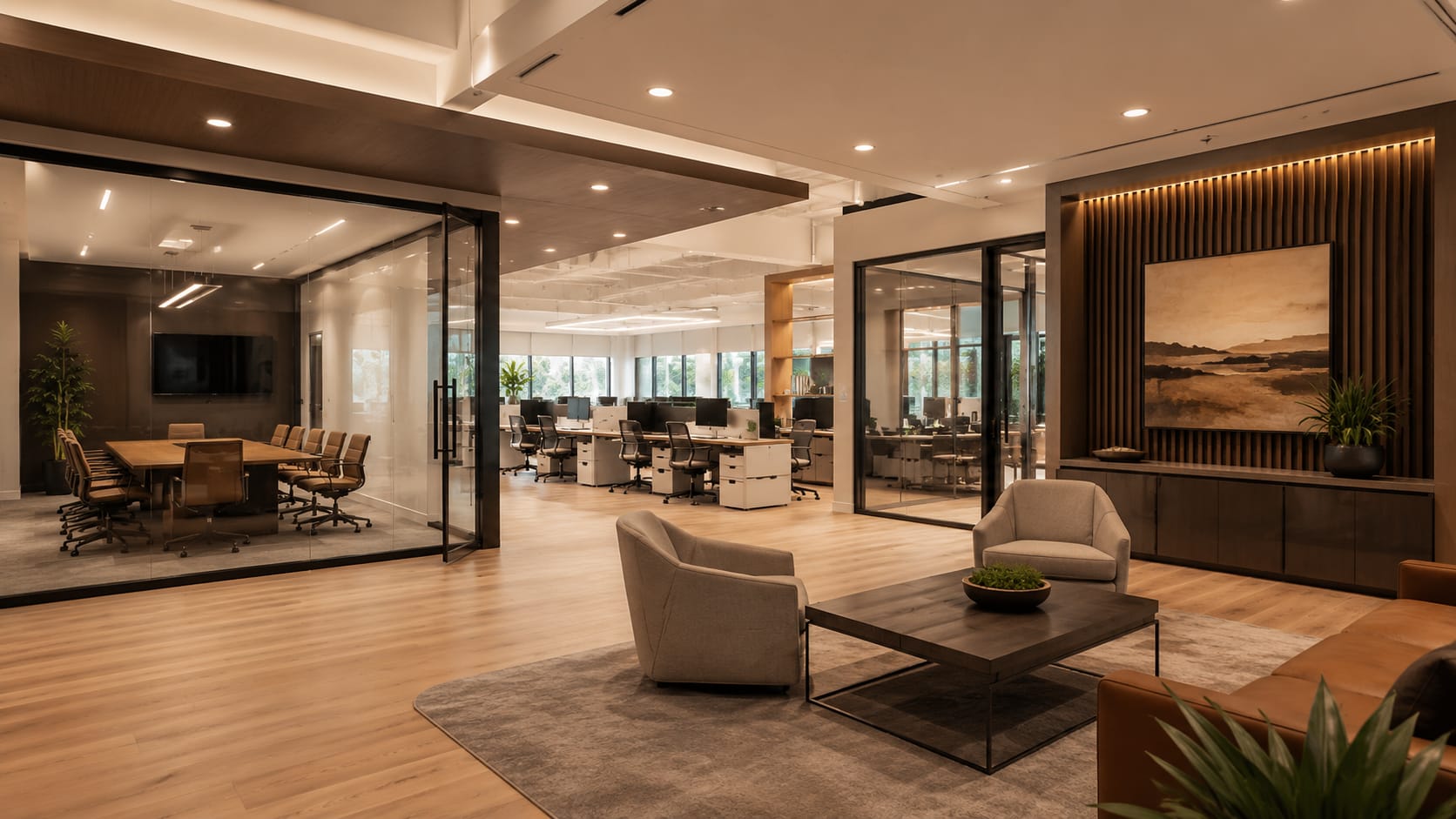 Commercial interior renovation with modern finishes