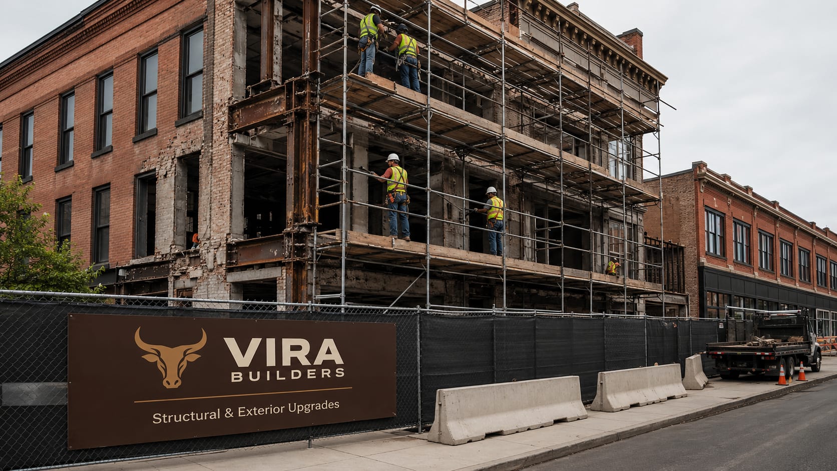 Exterior structural upgrade on commercial building
