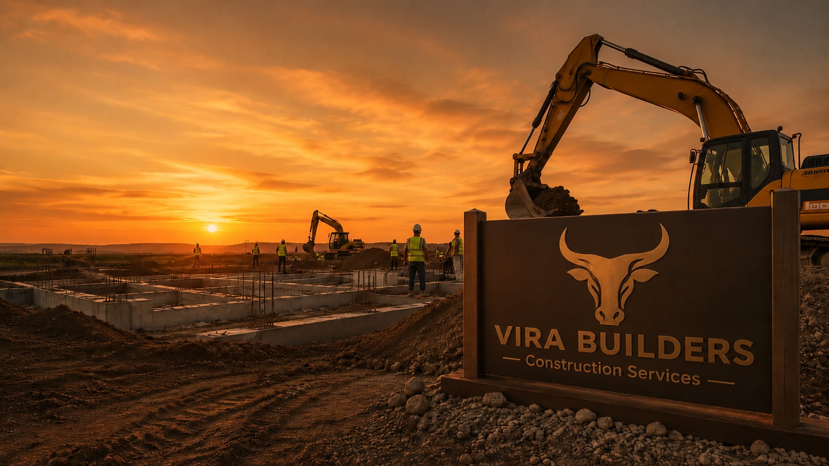 Construction site at sunset