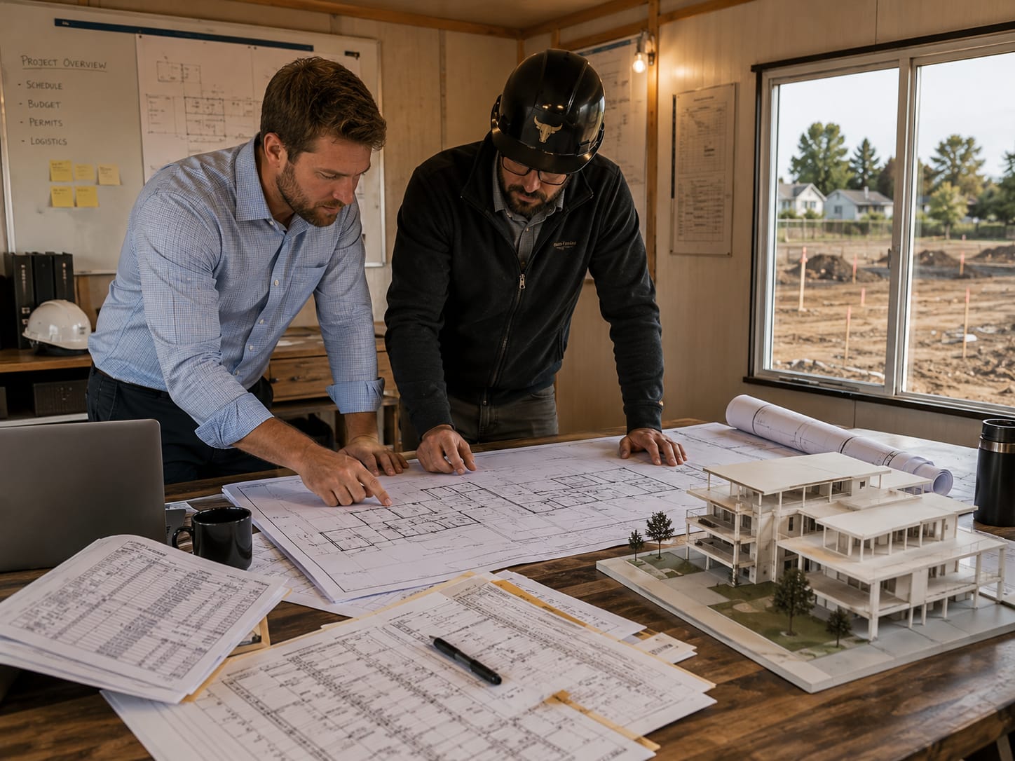 Pre-construction planning with blueprints